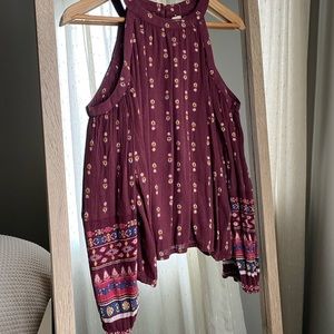 Burgundy Cutout Print Top